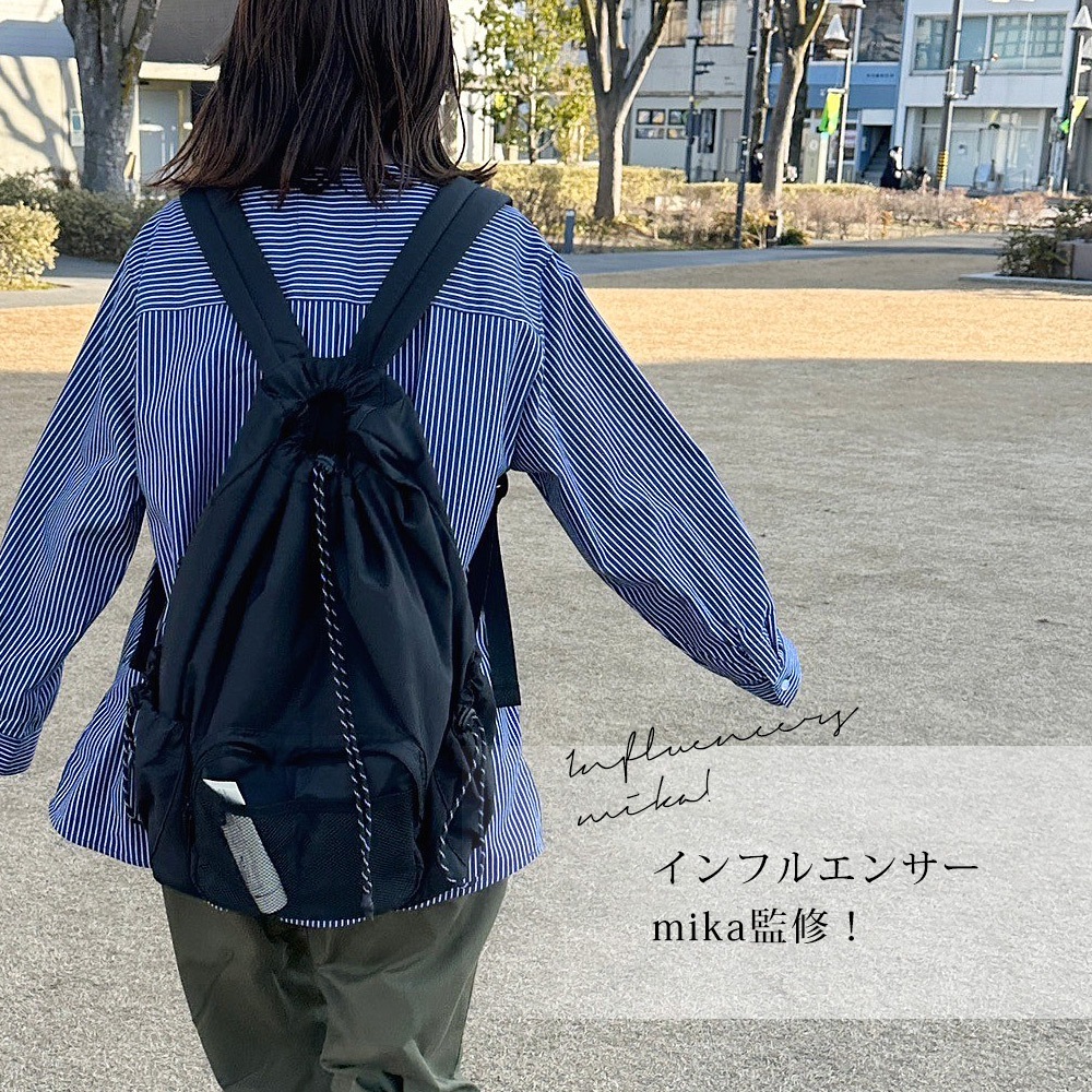 mika×DEVICE ナイロン バックパック  リュック リュックサック 通学 通勤 レディース 女子 大容量 おしゃれ オシャレ a4 軽い かわいい きれいめ 軽量 ナイロン ママ 無地 大人 マザーズバッグ ママリュック 大人 ブランド 旅行 黒 韓国 高校生 10代 20代 30代 40代 50代 巾着 ドロスト