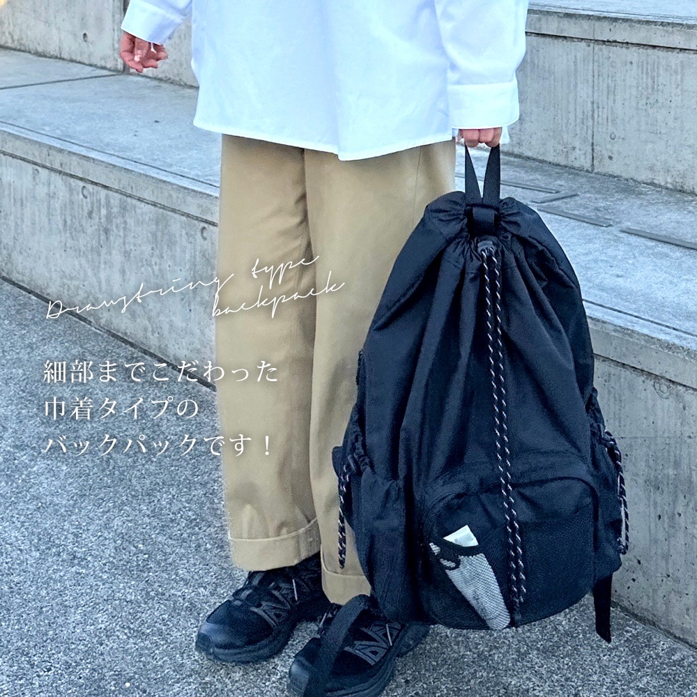 mika×DEVICE ナイロン バックパック  リュック リュックサック 通学 通勤 レディース 女子 大容量 おしゃれ オシャレ a4 軽い かわいい きれいめ 軽量 ナイロン ママ 無地 大人 マザーズバッグ ママリュック 大人 ブランド 旅行 黒 韓国 高校生 10代 20代 30代 40代 50代 巾着 ドロスト