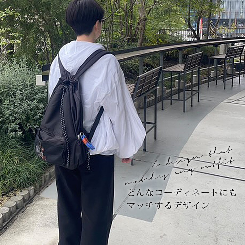 mika×DEVICE ナイロン バックパック  リュック リュックサック 通学 通勤 レディース 女子 大容量 おしゃれ オシャレ a4 軽い かわいい きれいめ 軽量 ナイロン ママ 無地 大人 マザーズバッグ ママリュック 大人 ブランド 旅行 黒 韓国 高校生 10代 20代 30代 40代 50代 巾着 ドロスト