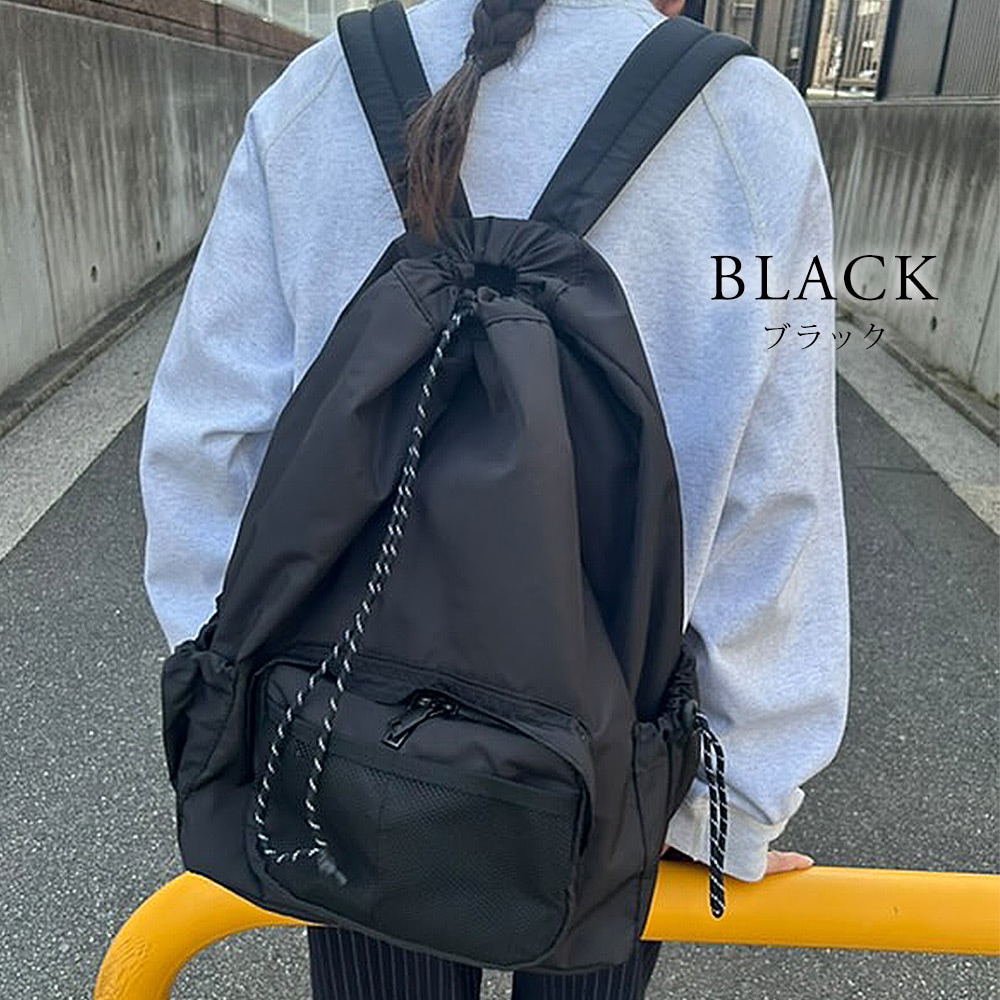 mika×DEVICE ナイロン バックパック  リュック リュックサック 通学 通勤 レディース 女子 大容量 おしゃれ オシャレ a4 軽い かわいい きれいめ 軽量 ナイロン ママ 無地 大人 マザーズバッグ ママリュック 大人 ブランド 旅行 黒 韓国 高校生 10代 20代 30代 40代 50代 巾着 ドロスト