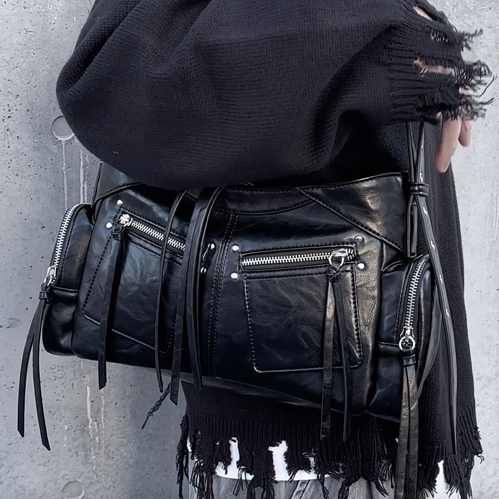 Renameシルバーマルチファスナーデザイン ショルダーバッグ ショルダーバッグ バッグ ワンショルダー レディース メンズ 2way 通勤  肩掛け 斜めがけバッグ 大人 通学 大容量 大きめ 通勤トート ポケット多い トレンドバッグ メッセンジャーバッグ マルチジップバッグ Y2Kバッグ