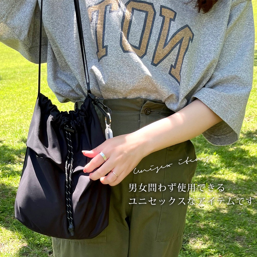 Rename カラビナ付き パラコード巾着 ナイロンショルダーバッグ ショルダーバッグ 巾着バッグ メンズ レディース 軽量 斜めがけ ミニショルダーバッグ パラコード 黒 カジュアル 巾着ショルダーバッグ ナイロン 軽量ドローストリングバッグ ユニセックス サブバッグ 高見え ボディバッグ