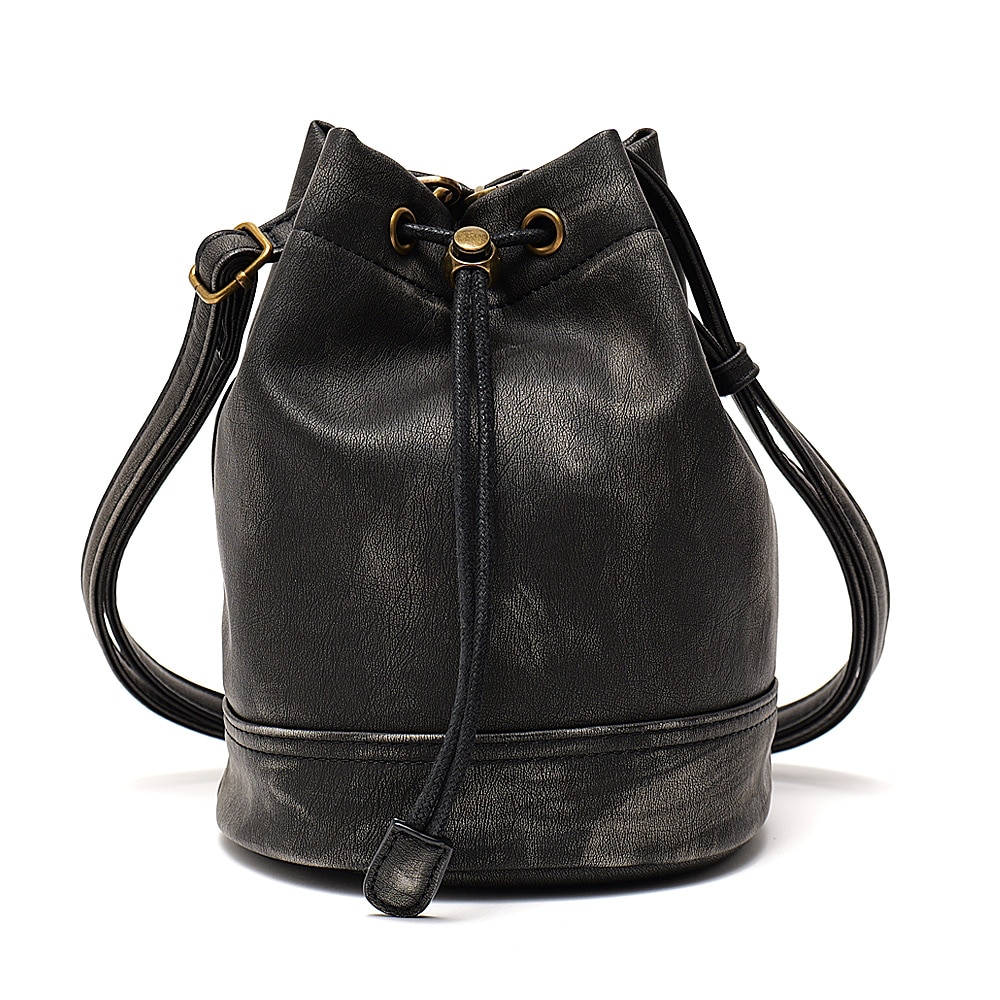 DEVICE ヴィンテージデザイン 巾着 ショルダーバッグ 巾着バッグ フェイクレザー バケットバッグ 大人カジュアル 小さめ 軽量 ミニショルダー 斜めがけ ポシェット メンズ レディース ユニセックス おしゃれ かわいい 人気 通勤 通学 旅行 ブランド トレンドバッグ ヴィンテージ加工 レザー調