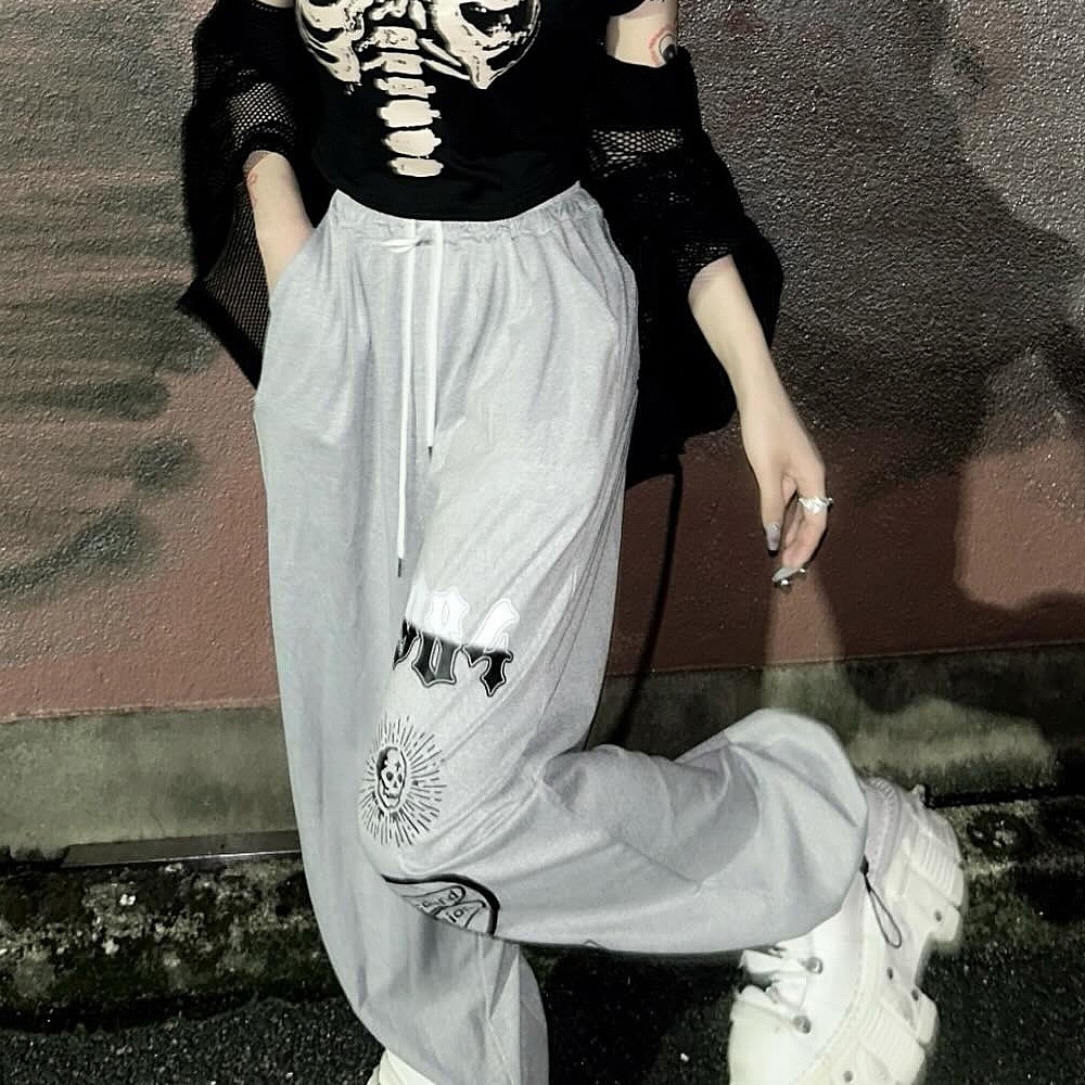 グラフィック ロゴ スカル ストリートデザイン ルーズ スウェット パンツ