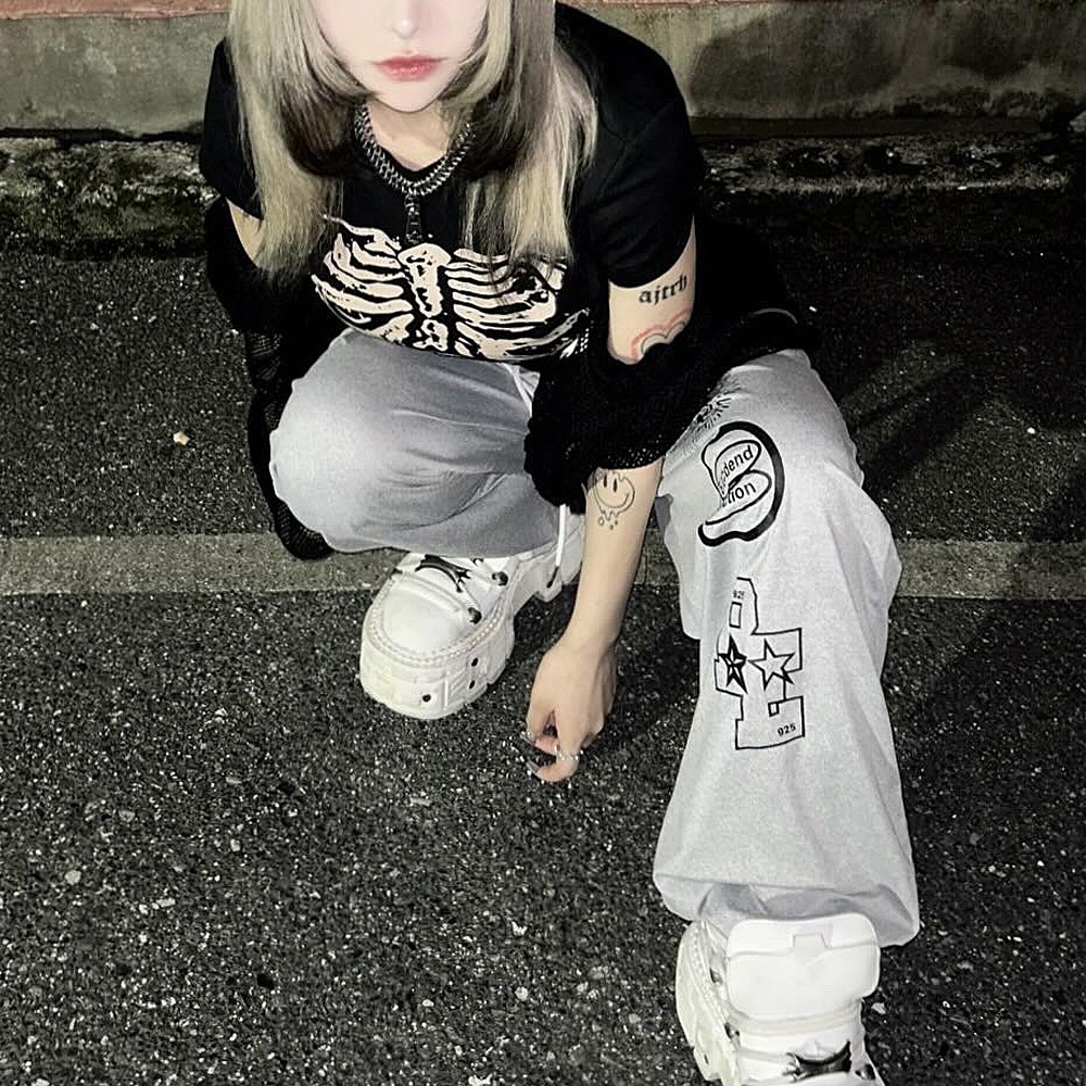 グラフィック ロゴ スカル ストリートデザイン ルーズ スウェット パンツ