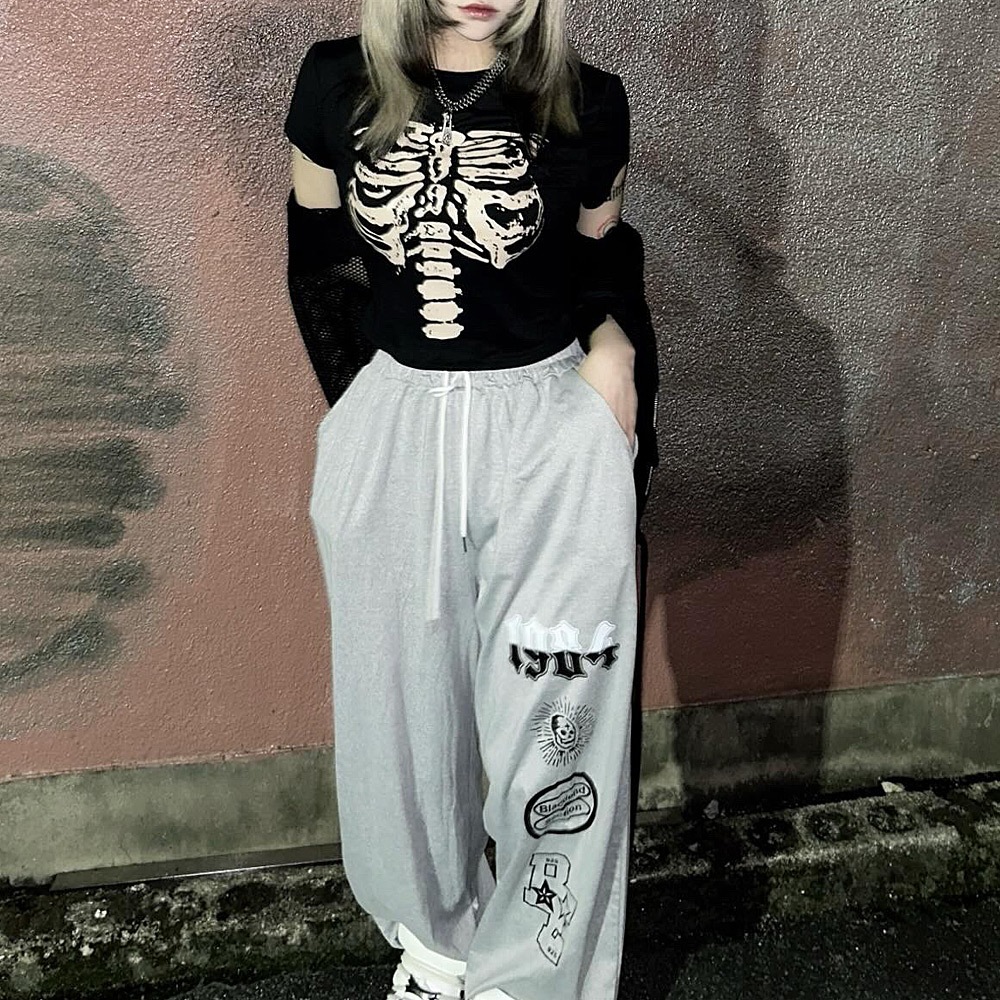 グラフィック ロゴ スカル ストリートデザイン ルーズ スウェット パンツ