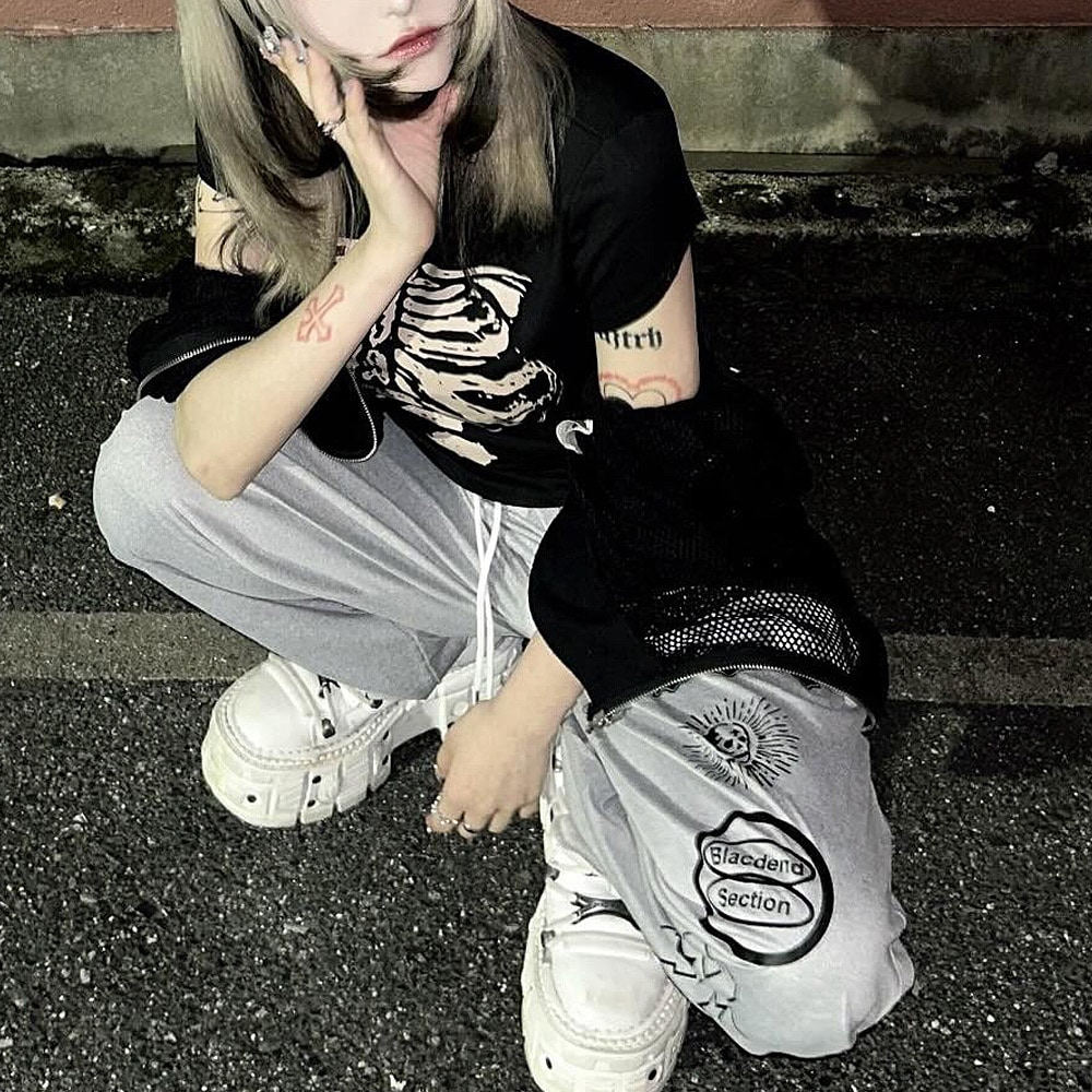グラフィック ロゴ スカル ストリートデザイン ルーズ スウェット パンツ