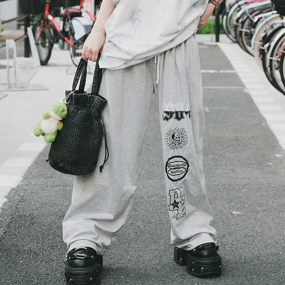 グラフィック ロゴ スカル ストリートデザイン ルーズ スウェット パンツ