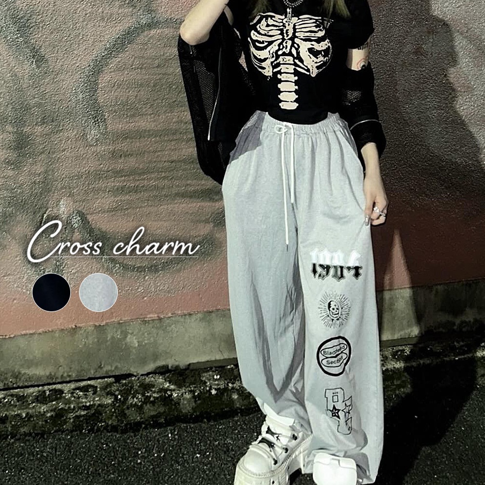 グラフィック ロゴ スカル ストリートデザイン ルーズ スウェット パンツ