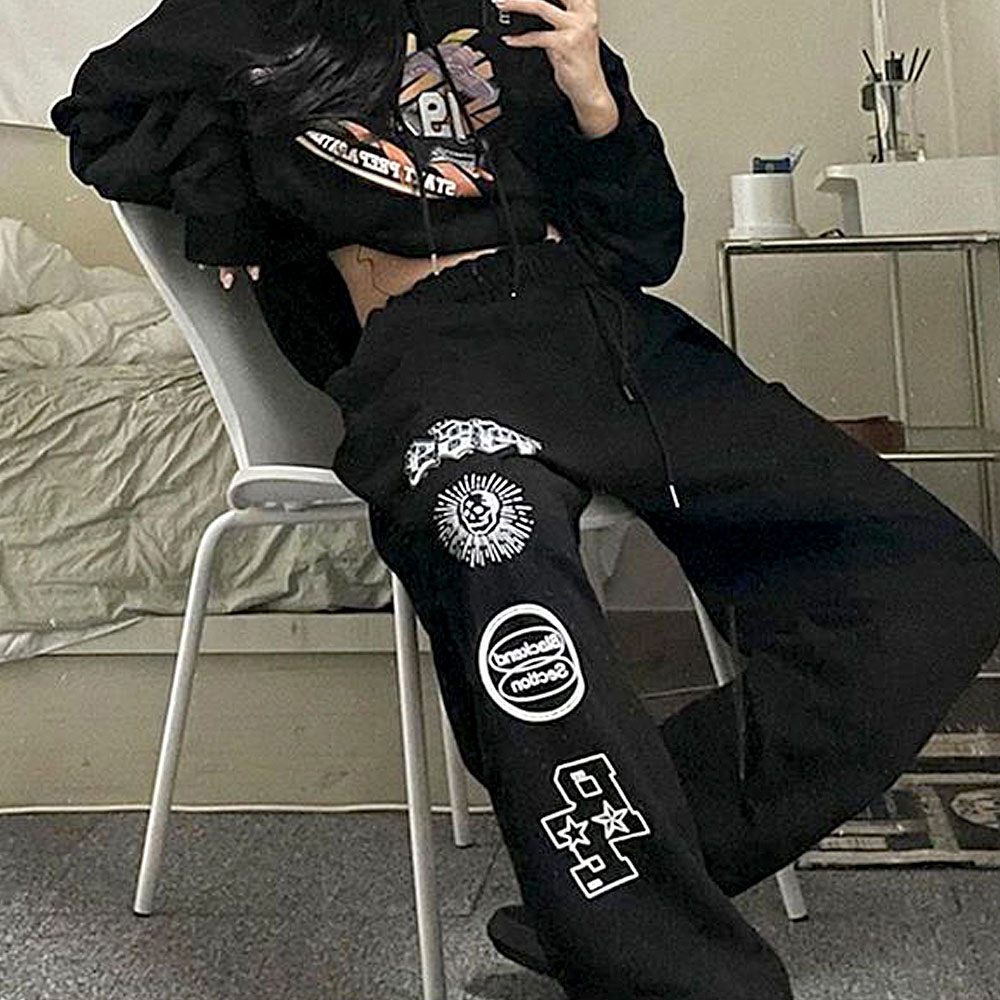 グラフィック ロゴ スカル ストリートデザイン ルーズ スウェット パンツ