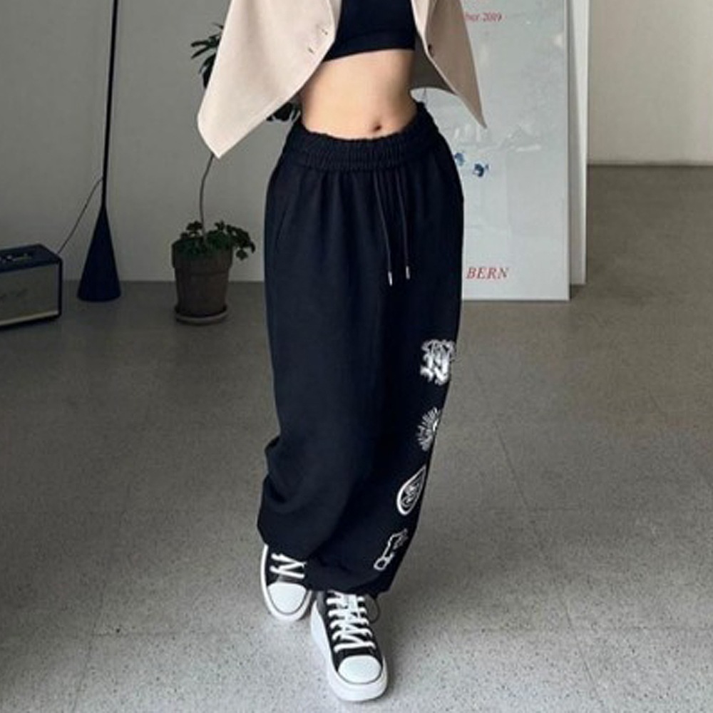 グラフィック ロゴ スカル ストリートデザイン ルーズ スウェット パンツ