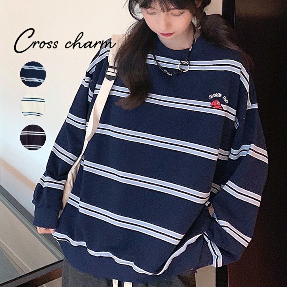 Cross charm official store | トレーナー 長袖 ボーダー オーバー