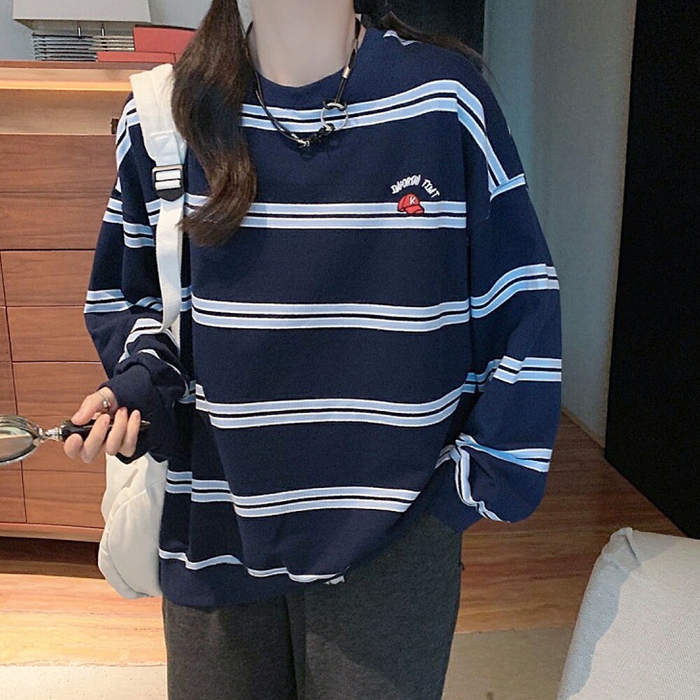トレーナー 長袖 ボーダー オーバーサイズ ストリート スウェット メンズ レディース ユニセックス トップス 大人 おしゃれ 韓国 ファッション スエット プルオーバー 大きいサイズ 韓国ファッション