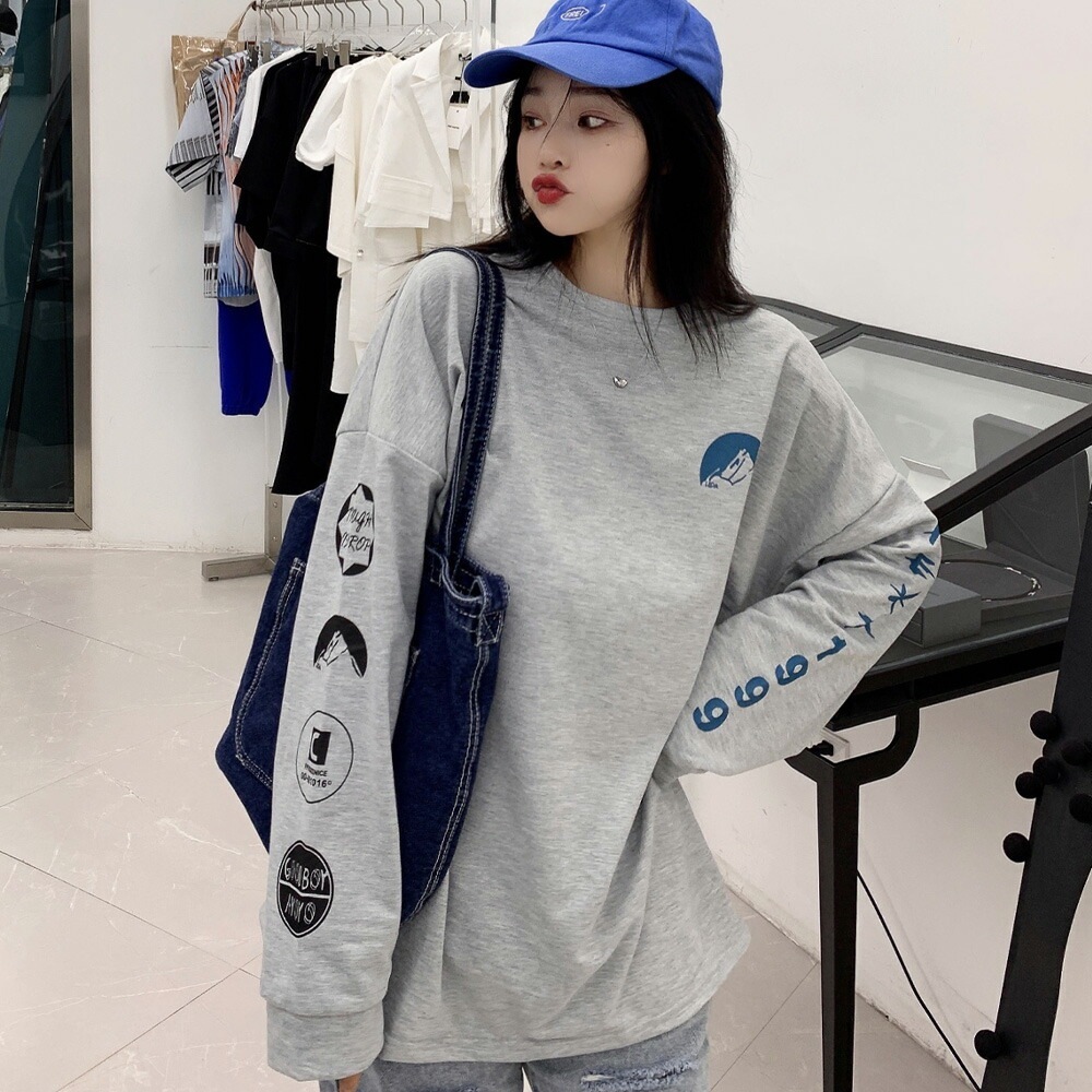 ロンT ダメージ 長袖 トップス ルーズ チェーン付 韓国 L1470 Cross charm official store | ロンT トップス 長袖 Tシャツ 袖
