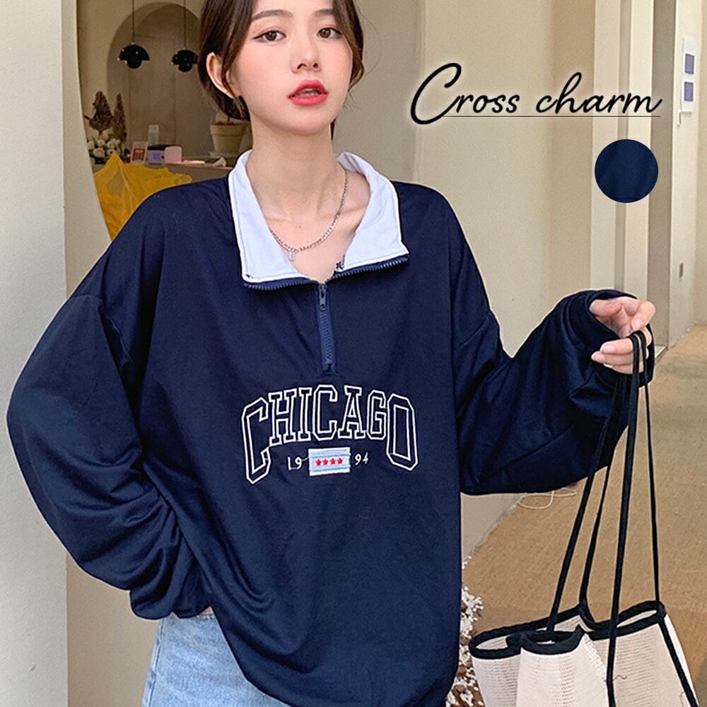 ロゴ ルーズ パーカー ストリート スウェット 韓国 2色 hr8154 Cross charm official store | トレーナー 長袖 オーバーサイズ
