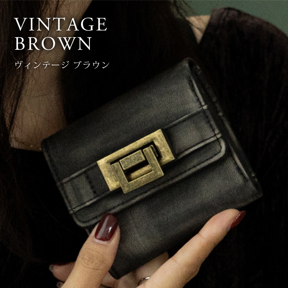 【35％OFFクーポン】DEVICE ヴィンテージデザイン 三つ折り財布 