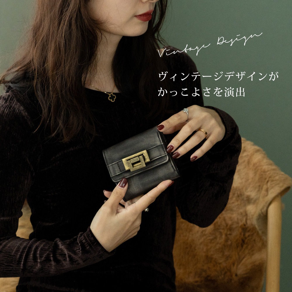 【35％OFFクーポン】DEVICE ヴィンテージデザイン 三つ折り財布 