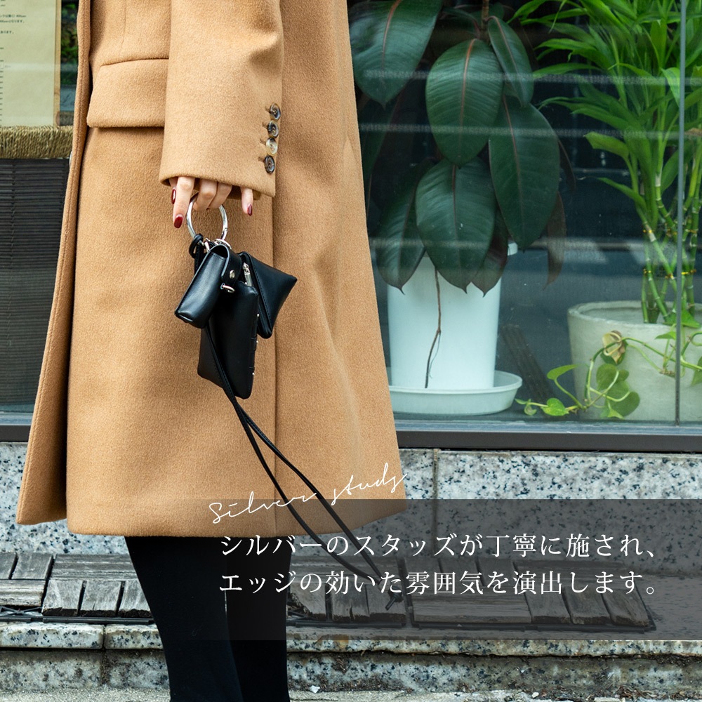 【クーポン利用で30％OFF】DEVICE 3パーツ スタッズカスタムポーチ ストラップ リップケース付き ショルダーストラップ ネックストラップ マルチポーチ リップポーチ 三角形 スタッズ 鋲 セット ミニマル 手ぶら キャッシュレス コンパクト モノトーン スタイリッシュ