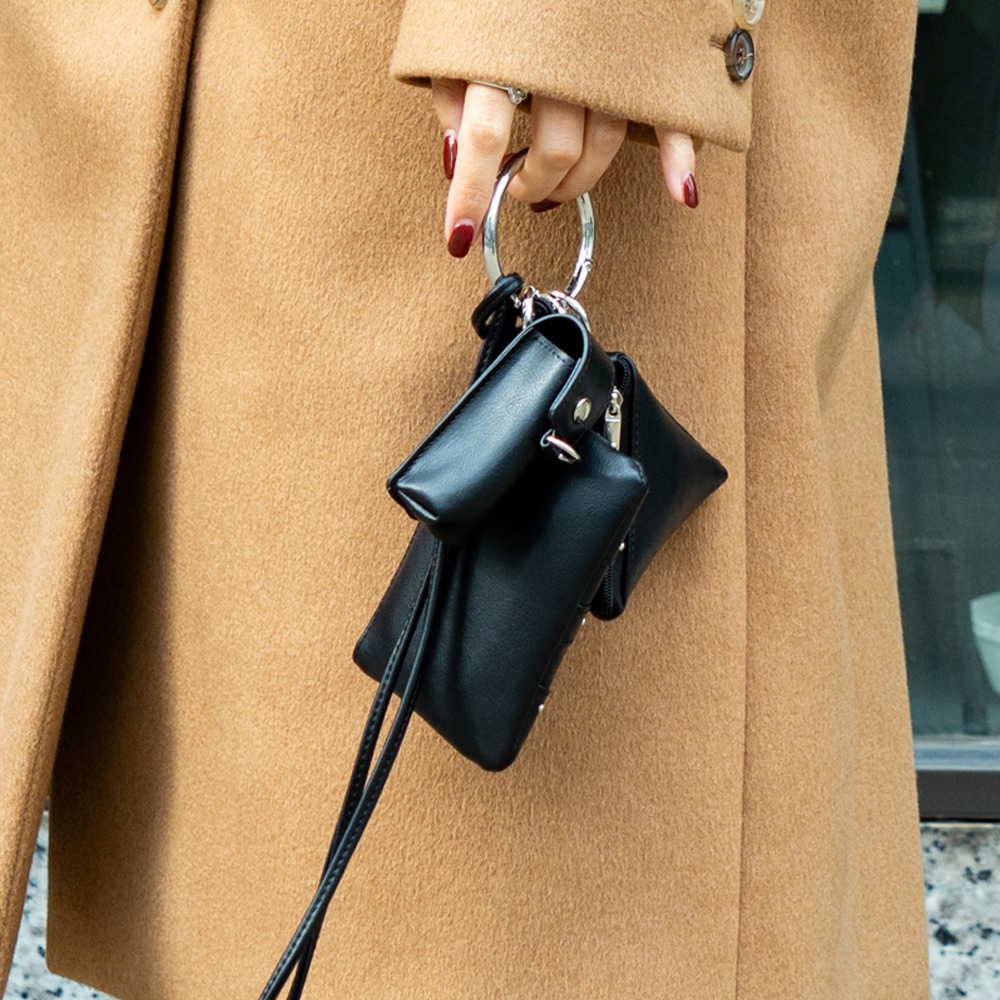 【クーポン利用で30％OFF】DEVICE 3パーツ スタッズカスタムポーチ ストラップ リップケース付き ショルダーストラップ ネックストラップ マルチポーチ リップポーチ 三角形 スタッズ 鋲 セット ミニマル 手ぶら キャッシュレス コンパクト モノトーン スタイリッシュ