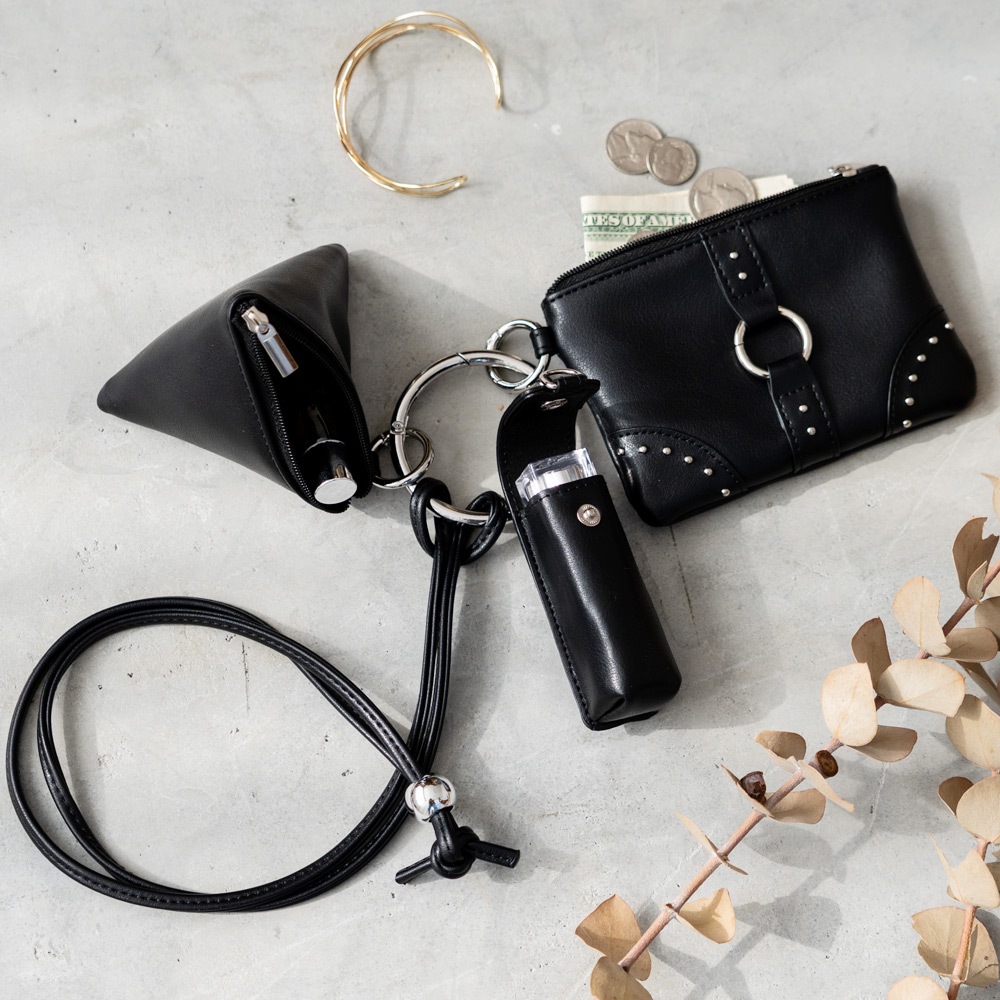 【クーポン利用で30％OFF】DEVICE 3パーツ スタッズカスタムポーチ ストラップ リップケース付き ショルダーストラップ ネックストラップ マルチポーチ リップポーチ 三角形 スタッズ 鋲 セット ミニマル 手ぶら キャッシュレス コンパクト モノトーン スタイリッシュ