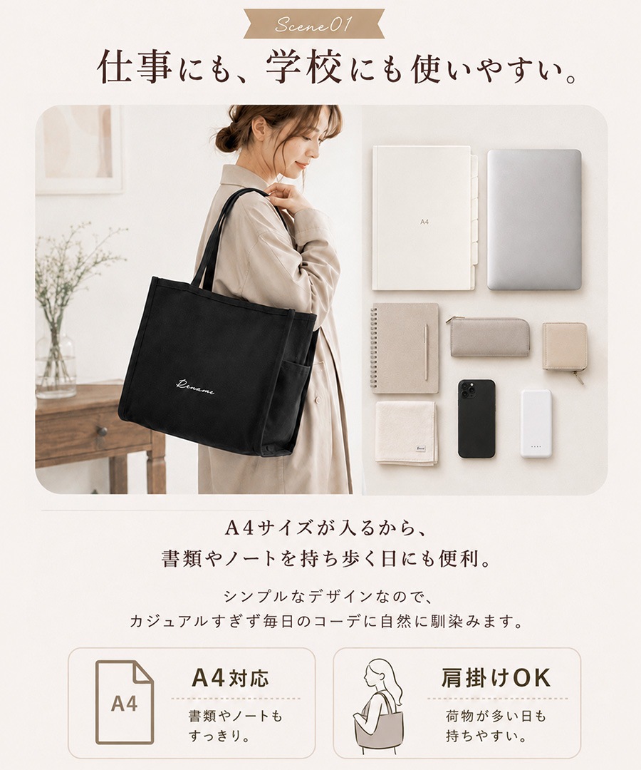 《SummerSale 50％OFF まとめ買いで最大＋20％OFF》トートバッグ バッグ 大きめ レディース メンズ キャンバス A4 大容量 軽量 大学生 通勤 通学 ブランド トートバック おしゃれ 肩掛け かわいい 軽い 保育園 A4肩掛け カバン 大き目 無地 肩がけ 黒 帆布 A3 通勤バッグ