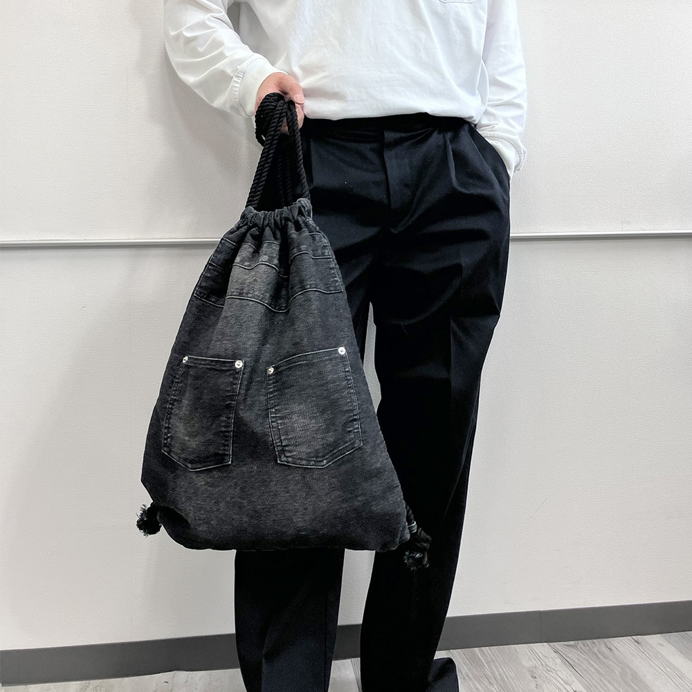 2025-2026AW新作【クーポンで25％OFF】DEVICE ウォッシュ デニム ナップザック ボディバッグ ナップサック リュックサック リュック ジムサック ジムバッグ 巾着 男女兼用 メンズ レディース バッグ 旅行 通学 おしゃれ 学生 デニム 加工 大容量 軽量 かばん 軽い ブランド ボディバッグ