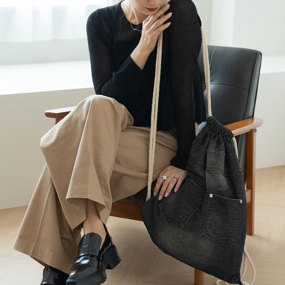 2025-2026AW新作【クーポンで25％OFF】DEVICE ウォッシュ デニム ナップザック ボディバッグ ナップサック リュックサック リュック ジムサック ジムバッグ 巾着 男女兼用 メンズ レディース バッグ 旅行 通学 おしゃれ 学生 デニム 加工 大容量 軽量 かばん 軽い ブランド ボディバッグ