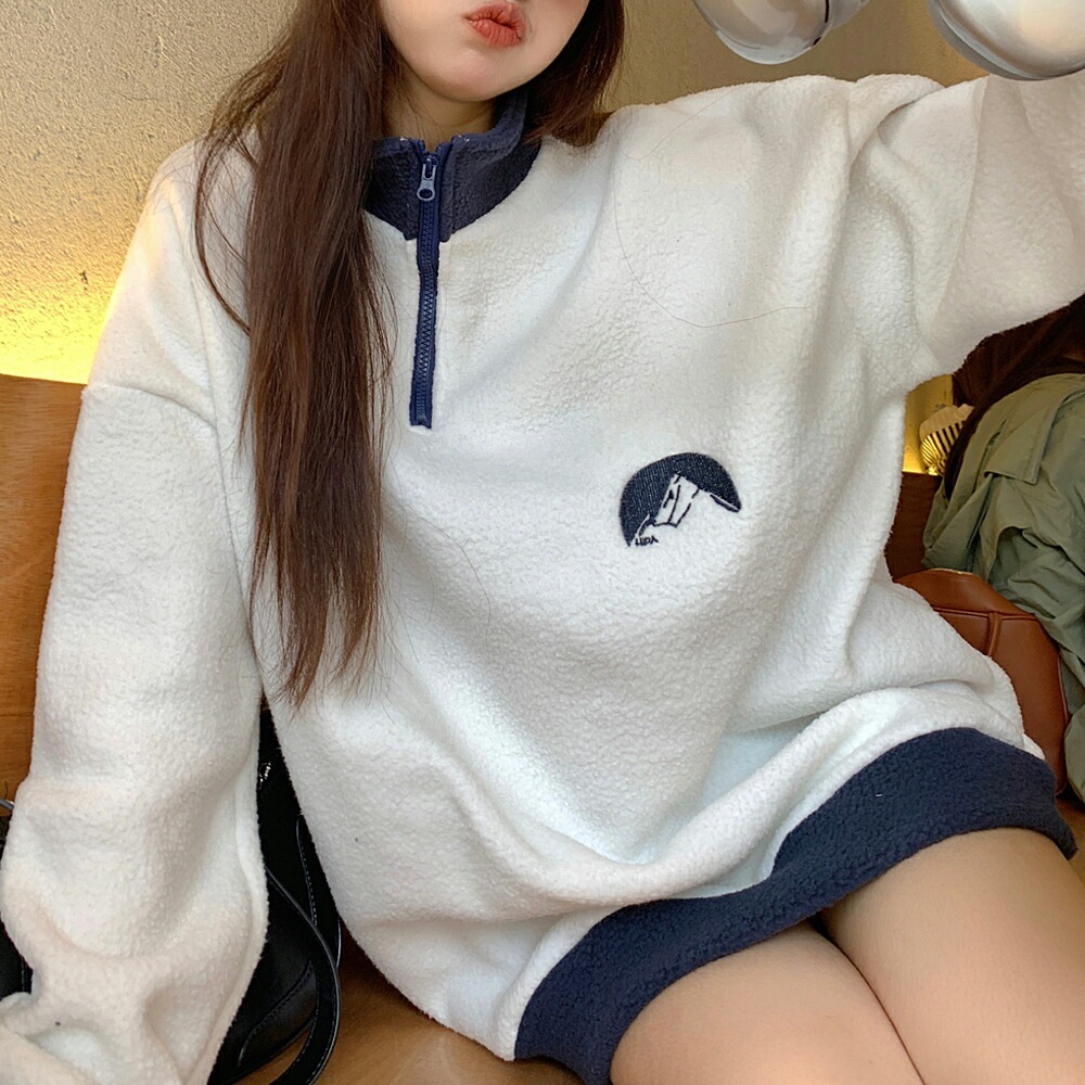 トレーナー レディース ハーフジップ メンズ ボア 韓国ファッション 大きいサイズ トップス 秋 冬 ビックシルエット おしゃれ 無地 オルチャンファッション 韓国服 長袖 ビッグ プルオーバー ユニセックス ハイネック