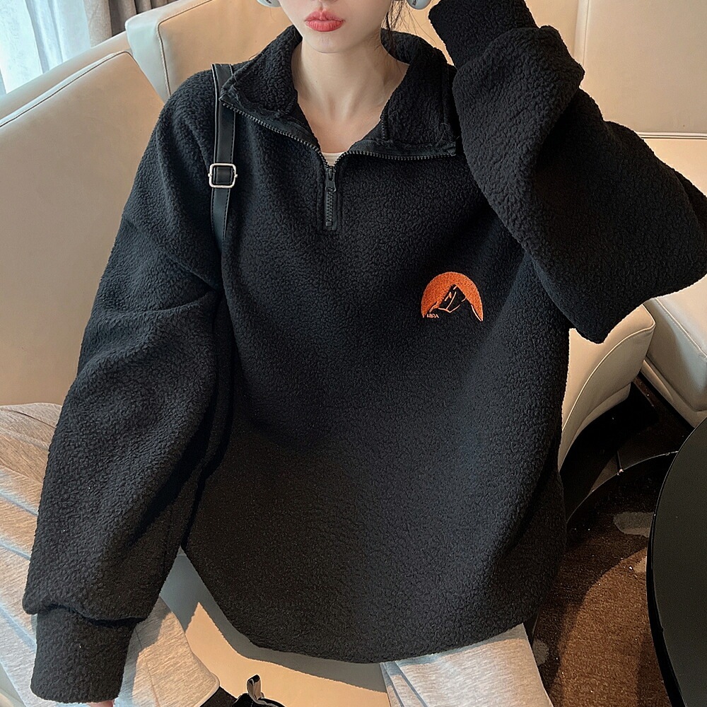 トレーナー レディース ハーフジップ メンズ ボア 韓国ファッション 大きいサイズ トップス 秋 冬 ビックシルエット おしゃれ 無地 オルチャンファッション 韓国服 長袖 ビッグ プルオーバー ユニセックス ハイネック