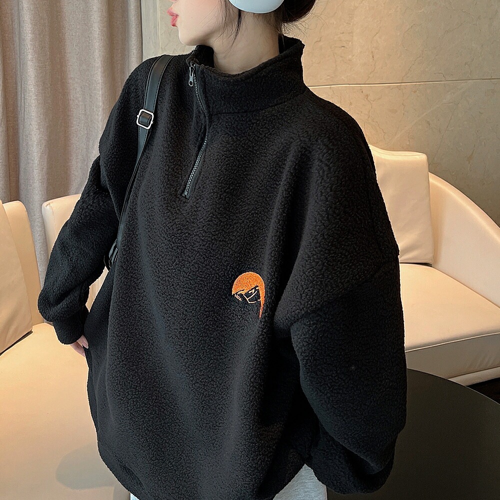 トレーナー レディース ハーフジップ メンズ ボア 韓国ファッション 大きいサイズ トップス 秋 冬 ビックシルエット おしゃれ 無地 オルチャンファッション 韓国服 長袖 ビッグ プルオーバー ユニセックス ハイネック