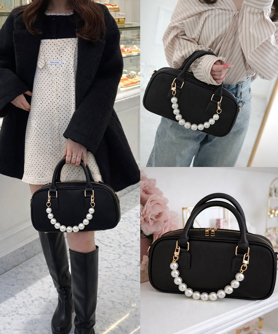 2026SS【maikoday×CrossChramコラボ】REAIMER パール調チャーム付き 2way ボストンバッグ ミニボストン トートバッグ ハンドバッグ レディース 旅行 大容量 おしゃれ ブランド 通勤 レトロ 高見え 横長 上質 肩掛け 大きめ 大人 バッグ 通勤バッグ