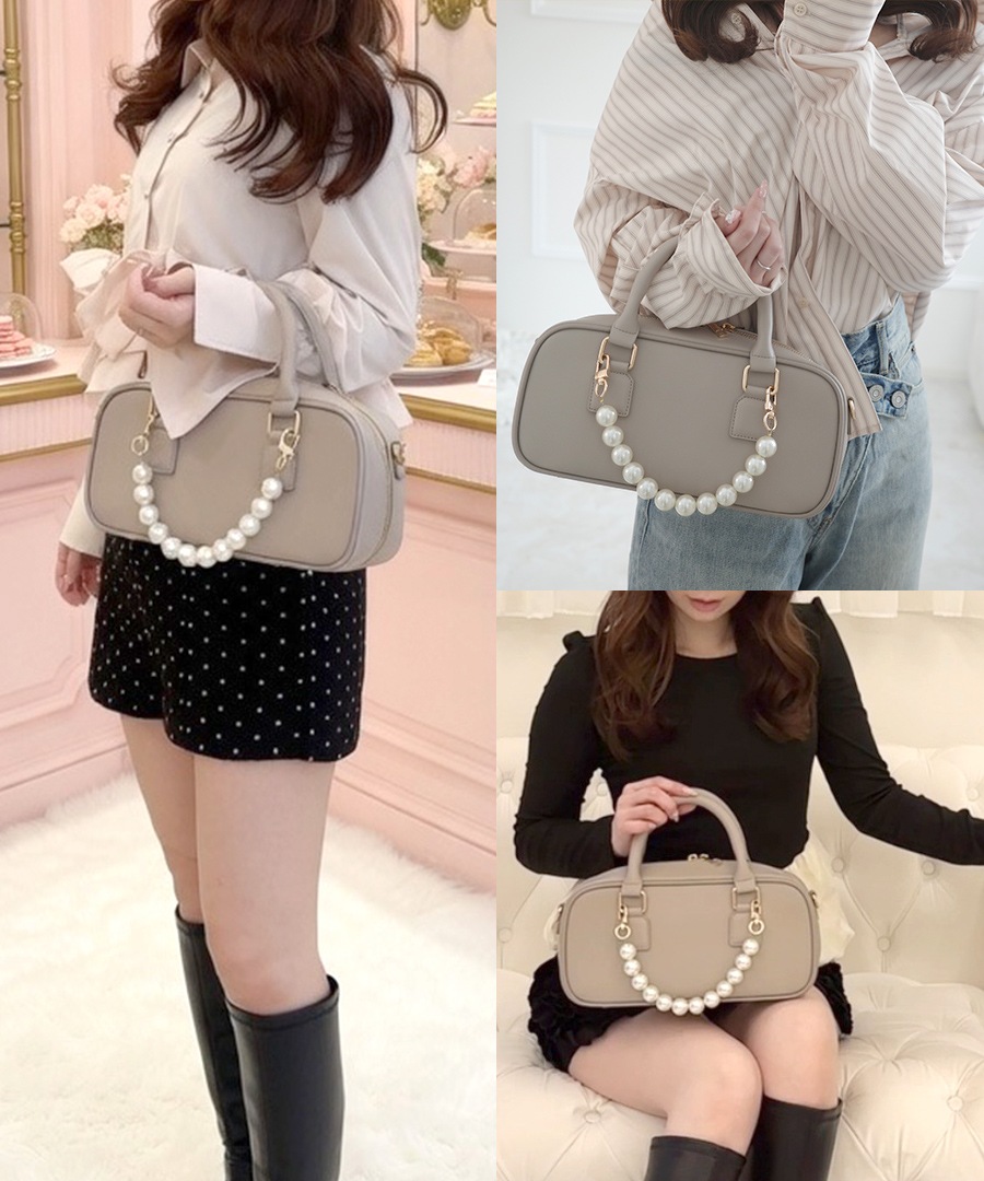 2026SS【maikoday×CrossChramコラボ】REAIMER パール調チャーム付き 2way ボストンバッグ ミニボストン トートバッグ ハンドバッグ レディース 旅行 大容量 おしゃれ ブランド 通勤 レトロ 高見え 横長 上質 肩掛け 大きめ 大人 バッグ 通勤バッグ