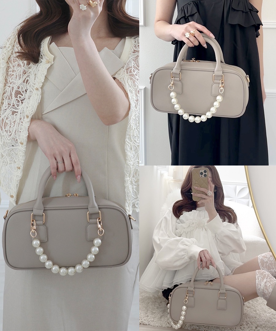 2026SS【maikoday×CrossChramコラボ】REAIMER パール調チャーム付き 2way ボストンバッグ ミニボストン トートバッグ ハンドバッグ レディース 旅行 大容量 おしゃれ ブランド 通勤 レトロ 高見え 横長 上質 肩掛け 大きめ 大人 バッグ 通勤バッグ