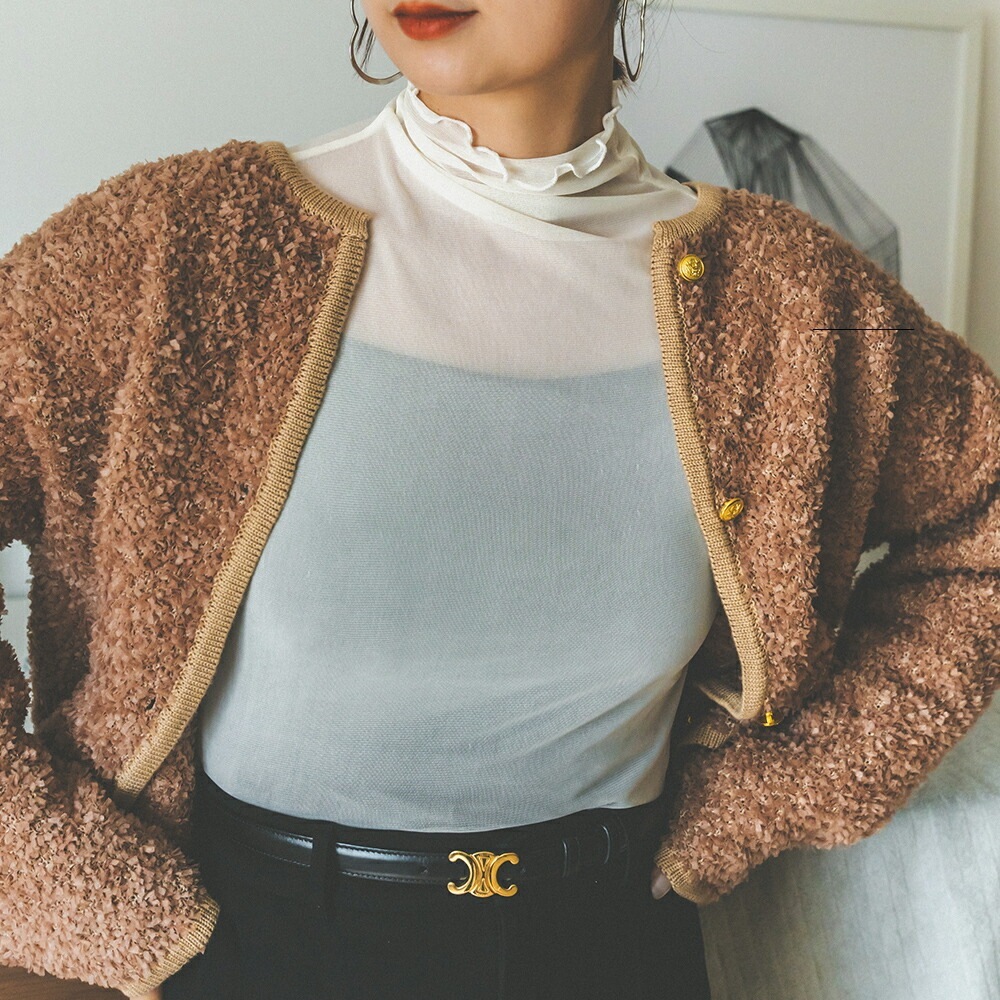 シースルー シアー カットソー レディース 長袖 トップス インナー 春夏 秋 おしゃれ 透け タートルネック 重ね着 レイヤード エレガント ママ 普段着 デイリー OL 通勤 オフィス メロウフリル フリルネック 透け感