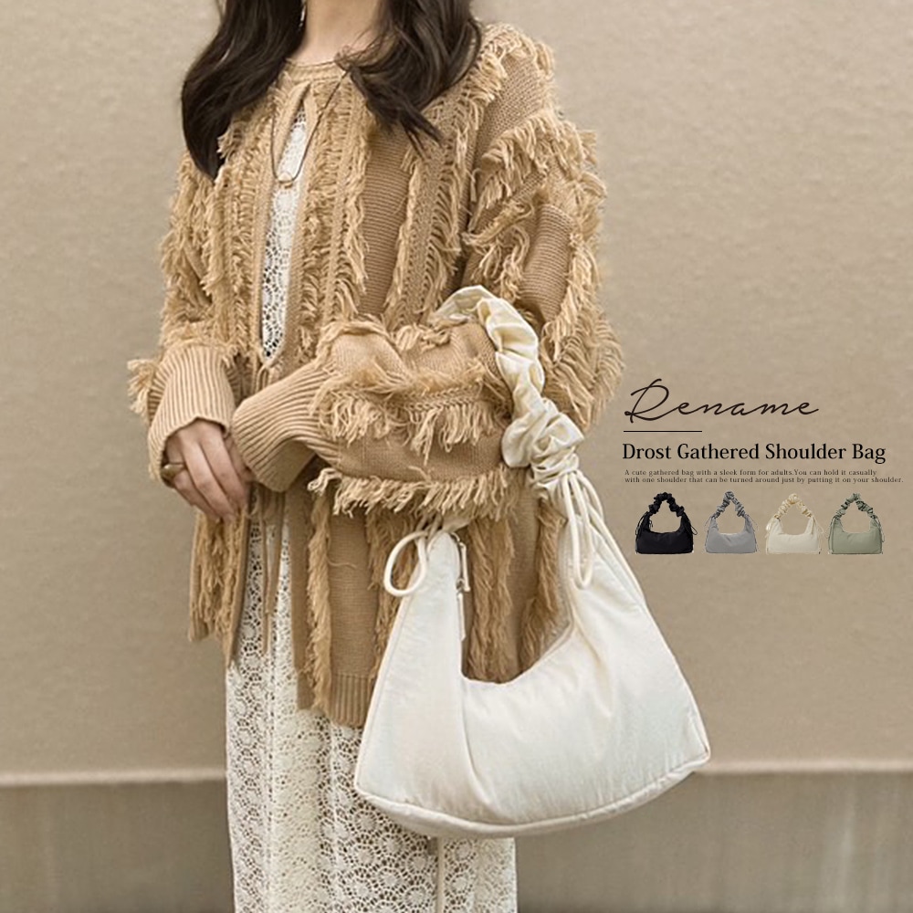 【SALE：40％OFF 11/2 10:00~】ショルダーバッグ ギャザー バッグ ギャザーショルダーバッグ フリルバッグ 斜めがけ ギャザーバッグ レディースバッグ ファスナー付 軽量 旅行 ミニ バック フェミニン かわいい おしゃれ 可愛い サブバッグ ナイロン 大人 カジュアル