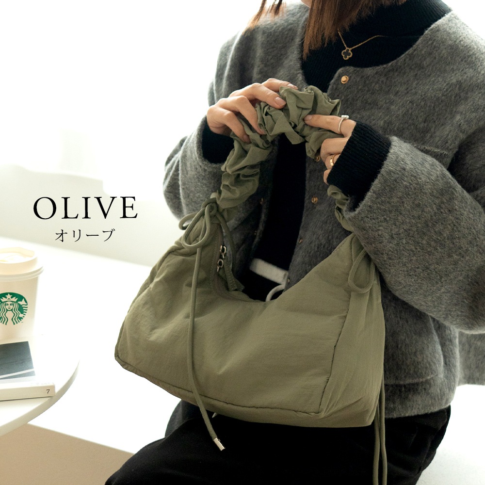 【SALE：40％OFF 11/2 10:00~】ショルダーバッグ ギャザー バッグ ギャザーショルダーバッグ フリルバッグ 斜めがけ ギャザーバッグ レディースバッグ ファスナー付 軽量 旅行 ミニ バック フェミニン かわいい おしゃれ 可愛い サブバッグ ナイロン 大人 カジュアル