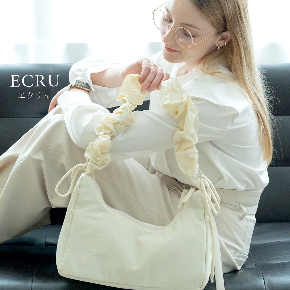 【SALE：40％OFF 11/2 10:00~】ショルダーバッグ ギャザー バッグ ギャザーショルダーバッグ フリルバッグ 斜めがけ ギャザーバッグ レディースバッグ ファスナー付 軽量 旅行 ミニ バック フェミニン かわいい おしゃれ 可愛い サブバッグ ナイロン 大人 カジュアル