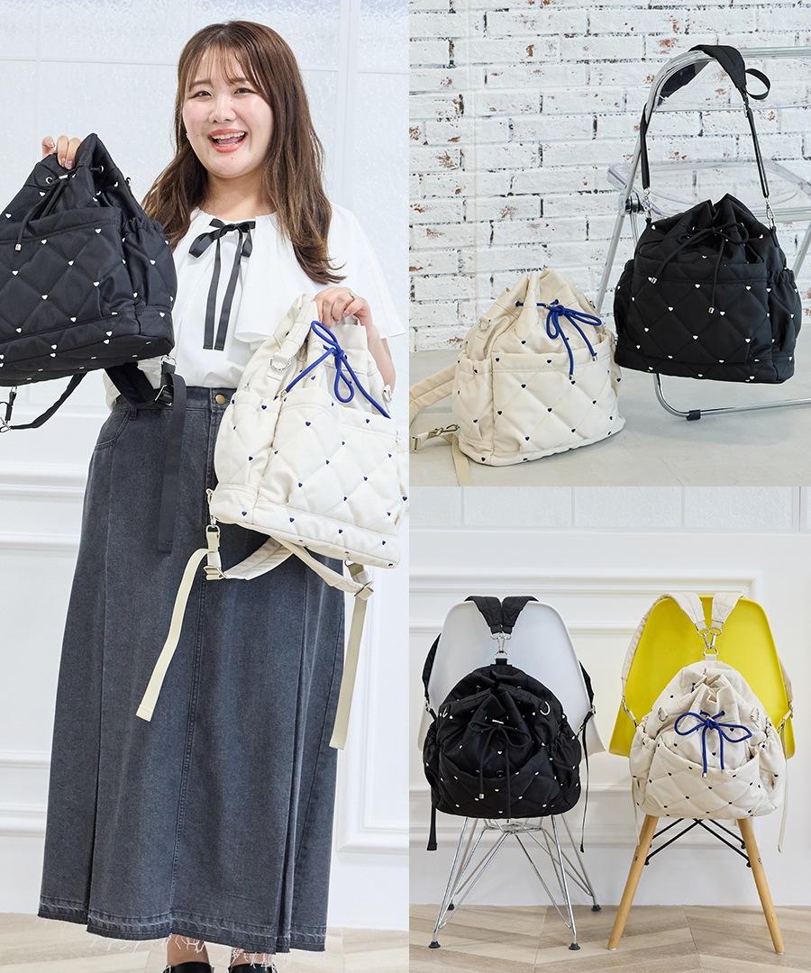 【komachi×REAIMERコラボ】6/4 10:00～先行予約《55％OFFセール》ドロストバッグ バッグ リュック 3way ドロスト バッグ レディース トートバッグ ハンドバッグ ショルダーバッグ 軽量 ハート刺? カジュアル おしゃれ ママバッグ 旅行 トレンド 大人女子 かわいい 3way アウトドア ナイロン 20代 30代 40代