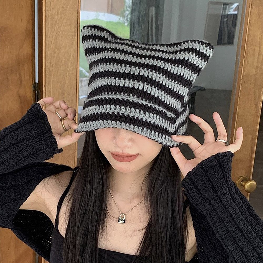 ニット帽 ニット帽子 ニット レディース 深め 秋冬 可愛い カワイイ 大きめ ボーダー シンプル おしゃれ 可愛い 猫耳 ゆったり ゆるめ 女性 女子 大人 秋 冬