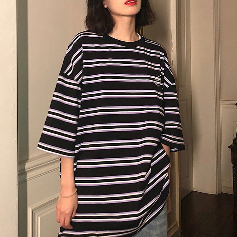 Tシャツ tシャツ ボーダー レディース メンズ 半袖 カジュアル 大きいサイズ 体型カバー オーバーサイズ シャツ 大きい 春 夏 韓国 ファッション プリント ゆったり かわいい シンプル ロゴT トップス プリントT ビッグT