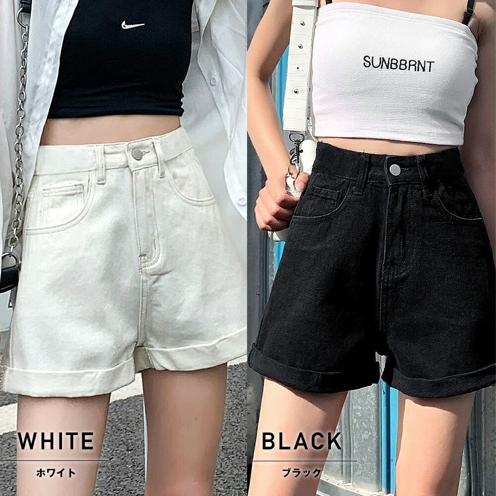 Rich H 黒 レザー ショートパンツ レザーパンツ レディース ハイウエスト ショートパンツ 短パン