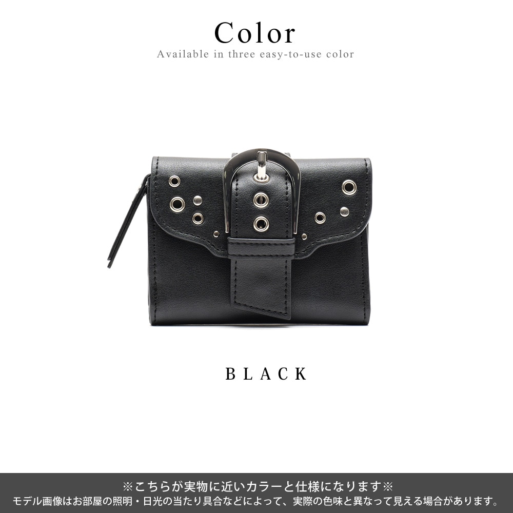 《50％OFF》DEVICE メタルバックルスタッズウォレット 財布 レディース メンズ ミニ財布 DEVICE メタルバックルスタッズウォレット 二つ折り財布 コンパクト 折りたたみ 三つ折り 小銭入れ コインケース カード入れ カードケース フェイクレザー ストリート モード Y2K スタッズ ベルト アイレット 黒 おしゃれ ギフト