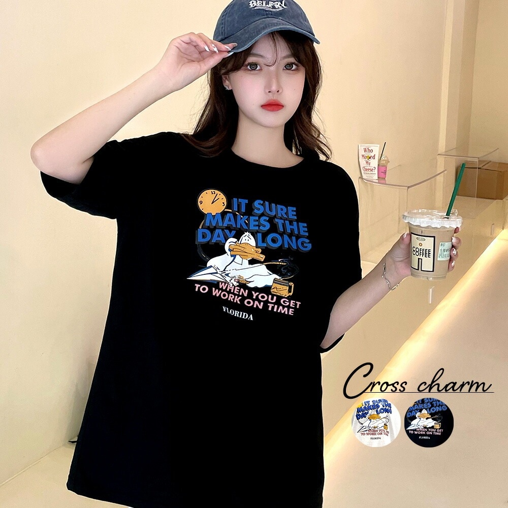 2色 半袖Tシャツ ダメージ加工 オーバーサイズ 男女兼用 韓国 Cross charm official store | Tシャツ tシャツ レディース