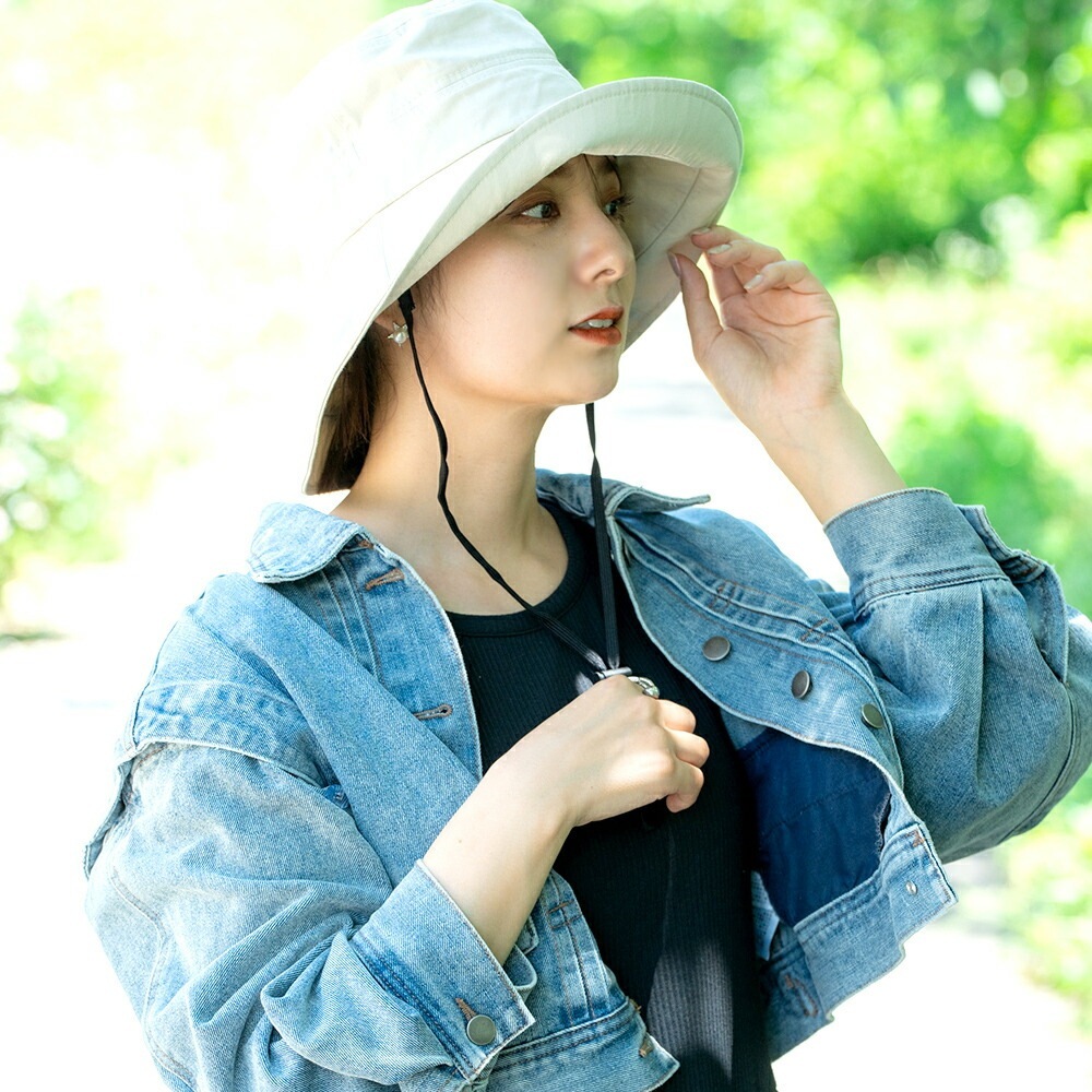【SALE：30％off 2/13(金)9:59まで】 帽子 コード付きダウンハット レディース uv uvケア コットン100% 春夏 夏 日焼け防止 ハット サファリハット 紫外線 防止 ゴルフ 日除け 日よけ ひよけ 紐付き 大きめ 大きいサイズ つば広 折りたたみ あご紐 小顔効果