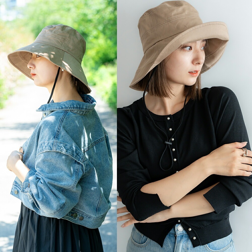 【SALE：30％off 2/13(金)9:59まで】 帽子 コード付きダウンハット レディース uv uvケア コットン100% 春夏 夏 日焼け防止 ハット サファリハット 紫外線 防止 ゴルフ 日除け 日よけ ひよけ 紐付き 大きめ 大きいサイズ つば広 折りたたみ あご紐 小顔効果