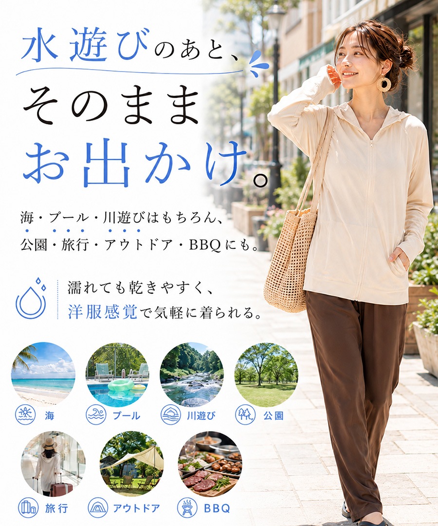 《Autumn SALE 52％OFF》ラッシュガード レディース 上下セット 水陸両用 水着体型カバー用 カバーアップ ピクニック 紫外線対策 おしゃれセットアップ 海 海水浴 ライブ フェス キャンプ 無地 日焼け防止 女性 大人 ママ 露出控えめ 30代 40代