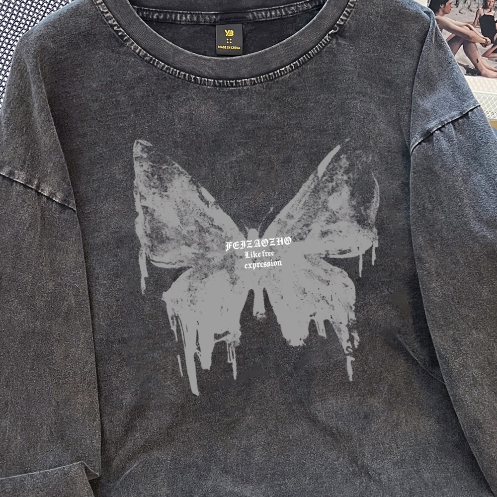 MEDM プリント Ｔシャツ 長袖 ウォッシュド トップス おしゃれ ユニセックス Tシャツ 長袖 HappyBirthday ワンちゃん プリント