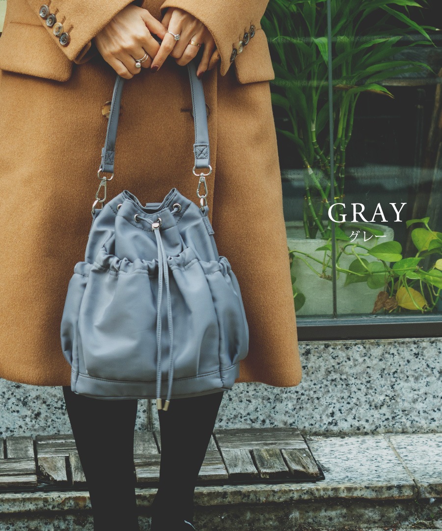 【クーポン利用で45％OFF】【新色グレー追加】★雑誌掲載されました★2way  ドロストバッグ レディース ハンドバッグ リュック ショルダーバッグ 軽量 バッグ 通勤 通学 きれいめ カジュアル おしゃれ ポリエステル 巾着バッグ