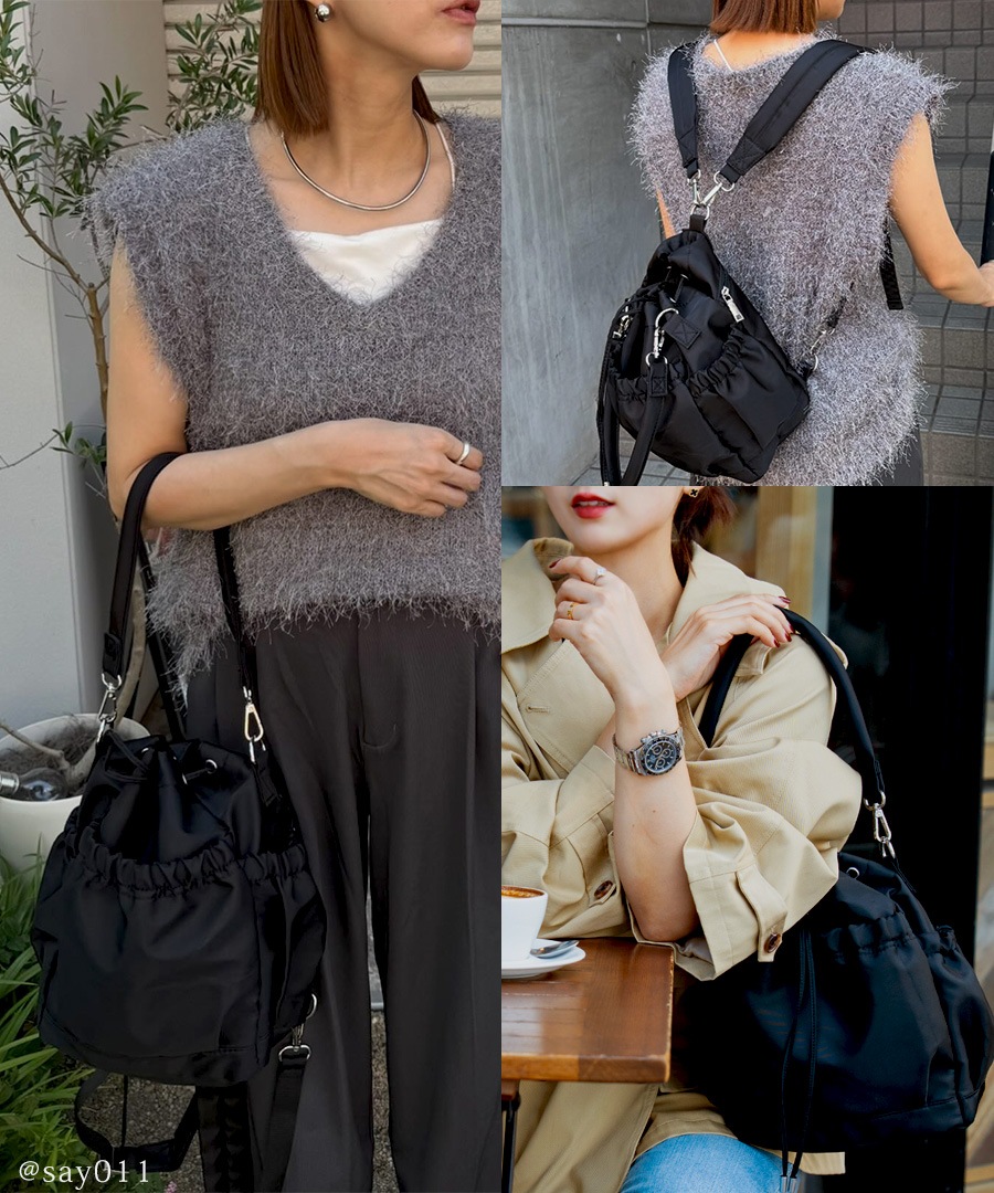 【クーポン利用で45％OFF】【新色グレー追加】★雑誌掲載されました★2way  ドロストバッグ レディース ハンドバッグ リュック ショルダーバッグ 軽量 バッグ 通勤 通学 きれいめ カジュアル おしゃれ ポリエステル 巾着バッグ