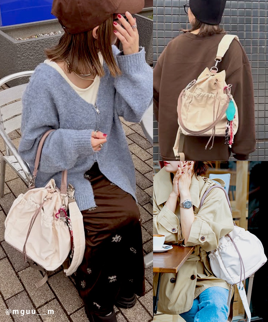 【クーポン利用で45％OFF】【新色グレー追加】★雑誌掲載されました★2way  ドロストバッグ レディース ハンドバッグ リュック ショルダーバッグ 軽量 バッグ 通勤 通学 きれいめ カジュアル おしゃれ ポリエステル 巾着バッグ